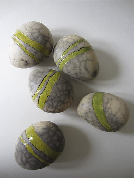  Clay 'pebbles' with green glaze 10 x 7cm  