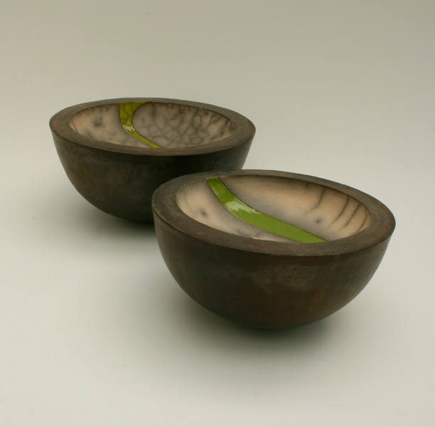  Double walled bowls with green glaze 10.5 x 20.5  